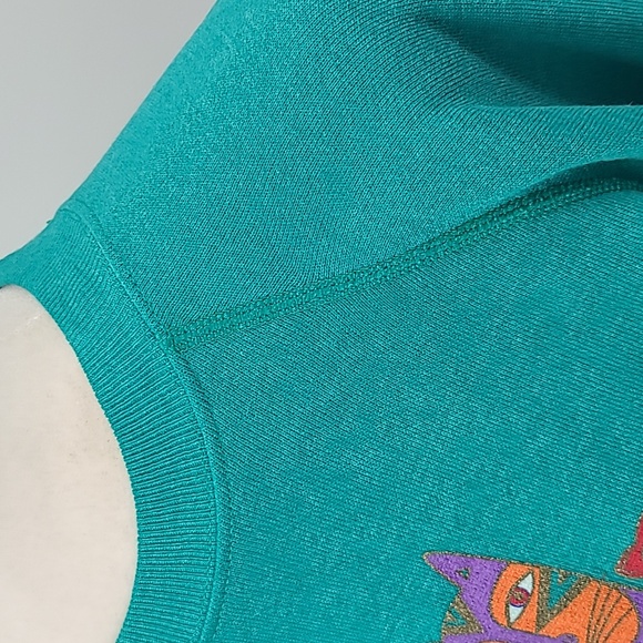 Vintage Laurel Burch I LOVE CATS! Sweatshirt teal green large hanes - Picture 5 of 16